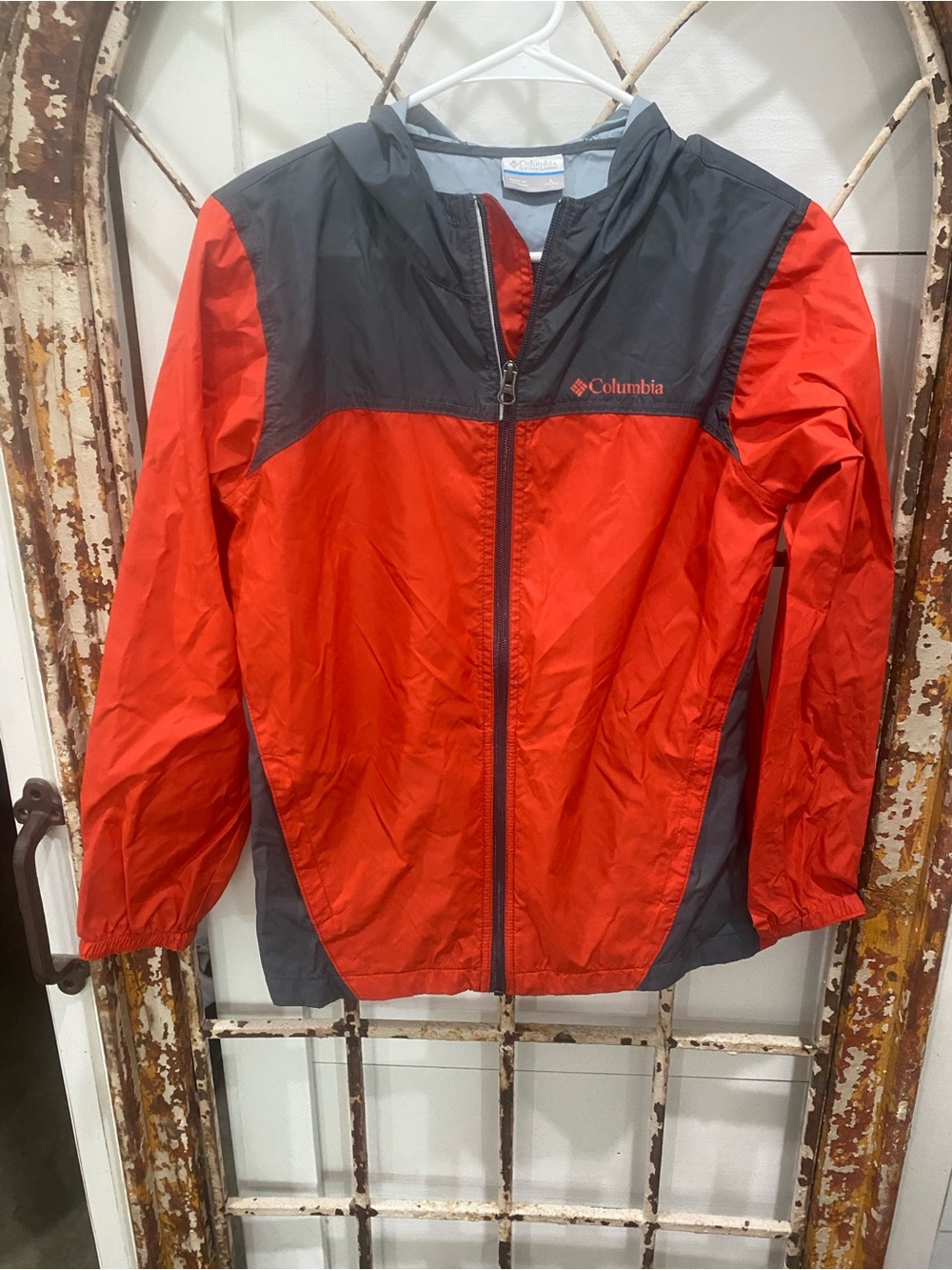 Columbia Kids' Red and Gray Hooded Windbreaker Large